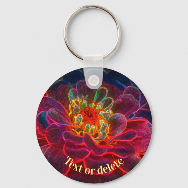 Zinnia Abstrakt Art Blume Personalisiert Schlüsselanhänger (Vorderseite)