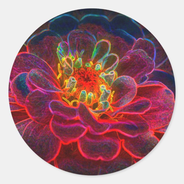 Zinnia Abstrakt Art Blume Runder Aufkleber (Vorderseite)