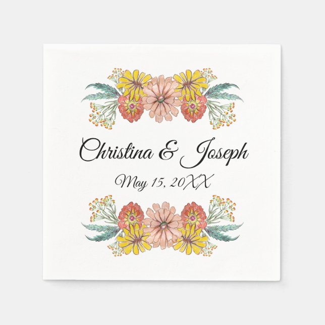 Zinnia Art Zeichnend - Benutzerdefinierter Text Serviette (Vorderseite)