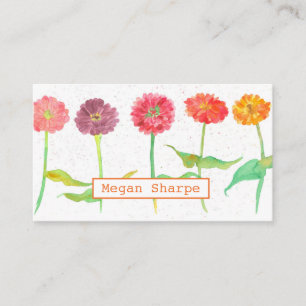 Zinnia Blume Aquarellfarben Pflanze Orange Visitenkarte