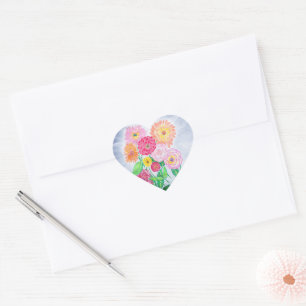 Zinnia Blume Kunst, Dichtung und Musik Herz-Aufkleber