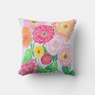Zinnia Blume Mix Farbstift Zeichnend Kissen