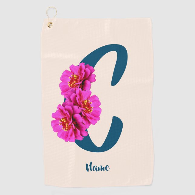 Zinnia Blume Monogramm Initial C Ihr Name Golfhandtuch (Vorderseite)