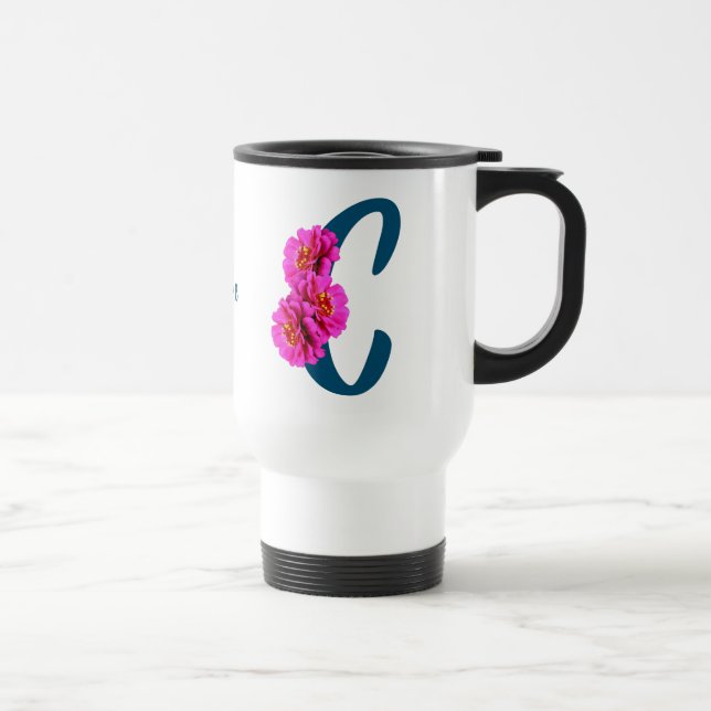 Zinnia Blume Monogramm Initial C Ihr Name Reisebecher (Rechts)