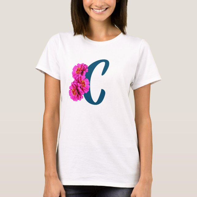 Zinnia-Blume Monogramm Initial-C-T - Shirt (Vorderseite)