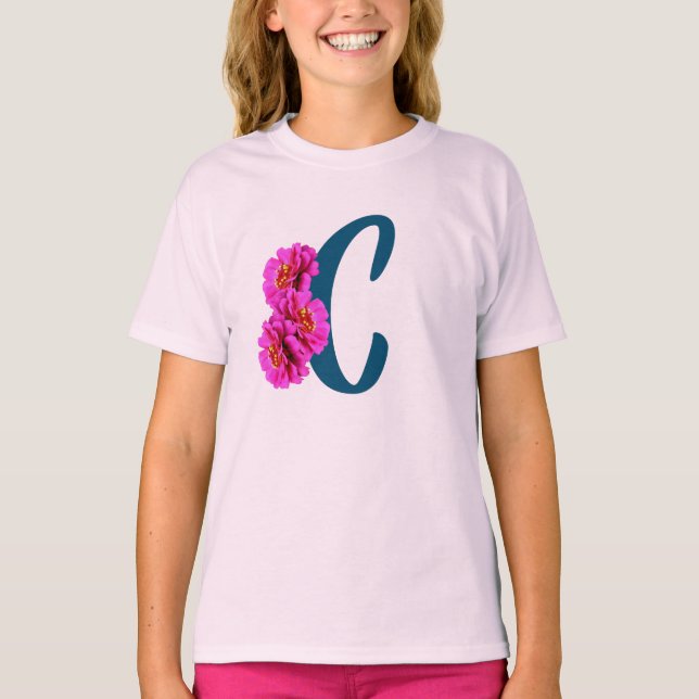 Zinnia Blume Monogramm Initial C T-Shirt (Vorderseite)