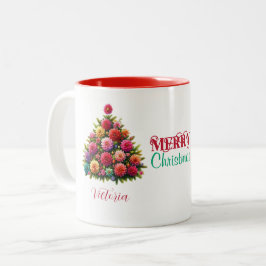 Zinnia Blume Weihnachtsbaum Frohe Weihnachtsnamen Zweifarbige Tasse