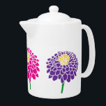 Zinnia-Blume zeichne Porzellanteapot<br><div class="desc">Zinnia Blume zeichnend Porzellan Teekanne Design mit Deckel. Trendy Blumendesign mit individueller Farbe. Rosa und lila Farben.</div>