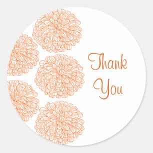 Zinnia Border Danke Stickers, Mandarine Runder Aufkleber