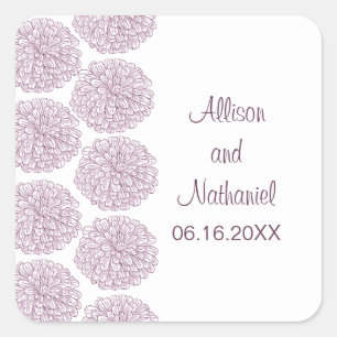 Zinnia Border Wedding Stickers, Lila Quadratischer Aufkleber