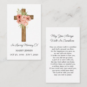 Zinnia Cross Gedenk Funeral Gebetskarte Visitenkarte