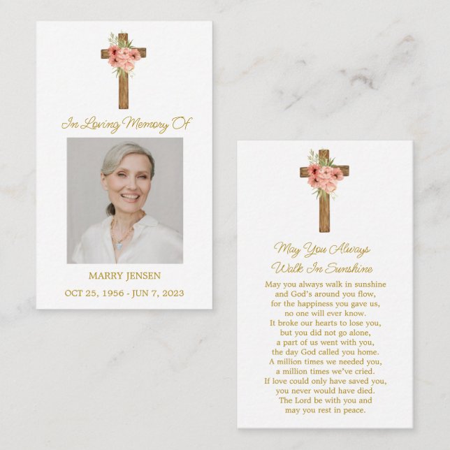 Zinnia Cross Memorial Photo Funeral Prayer Card Visitenkarte (Vorne/Hinten)