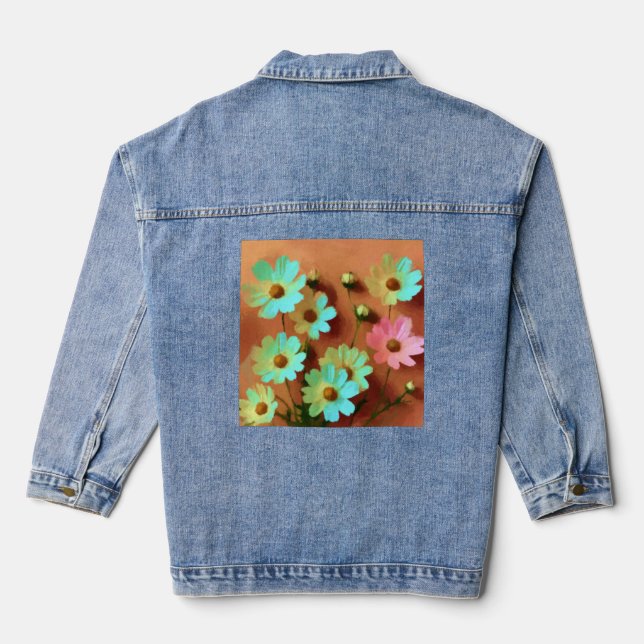 Zinnia Elegans Blume Jeansjacke (Rückseite)