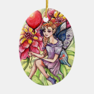 Zinnia Fairy mit Red Balloon Keramik Ornament