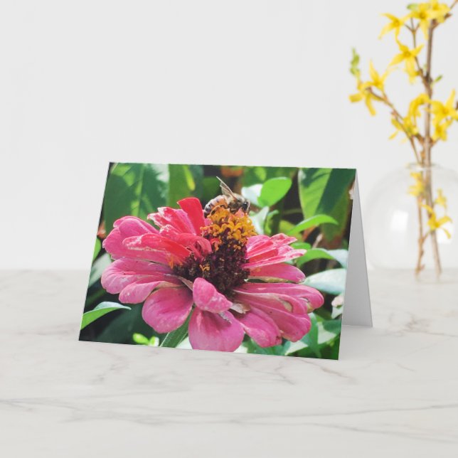 Zinnia Honey Bee Karte (Gelbe Blume)