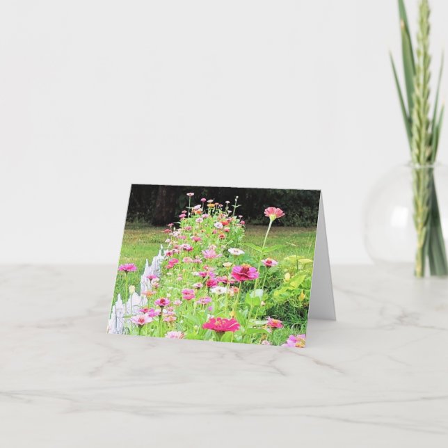 Zinnia in meinem Garten geklappte Mitteilungskarte (Vorderseite)