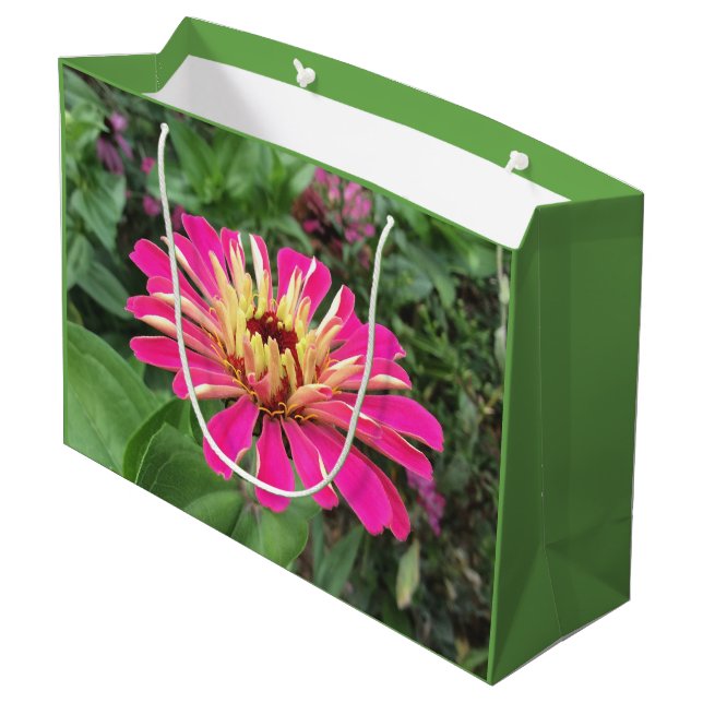 ZINNIA - Lebendes Rosa und Creme - Große Geschenktüte (Rückseite Schrägansicht)