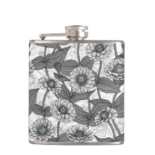 Zinnia, Monochom auf weiß Flachmann