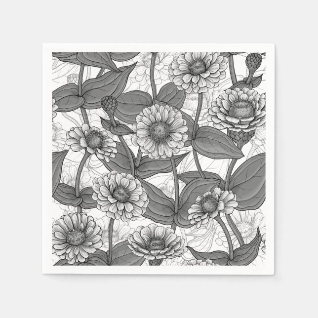 Zinnia, Monochom auf weiß Serviette (Vorderseite)