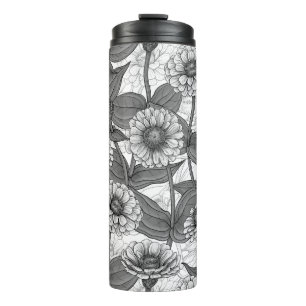 Zinnia, Monochom auf weiß Thermosbecher