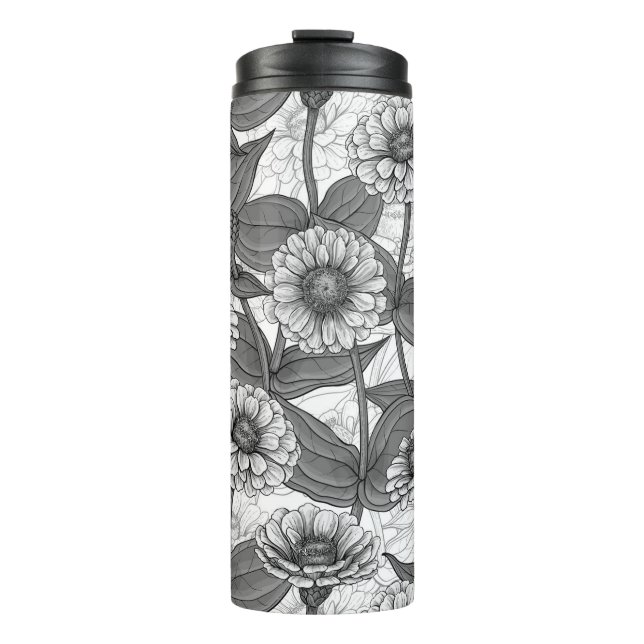 Zinnia, Monochom auf weiß Thermosbecher (Vorderseite)