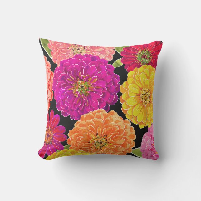 Zinnia-rosa gelber lila mit Blumenpfirsich Kissen (Vorderseite)