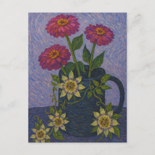 Zinnia und Passion Blume Postkarte