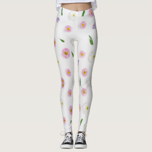 Zinnia und tropische Blume auf weißem Grund Leggings