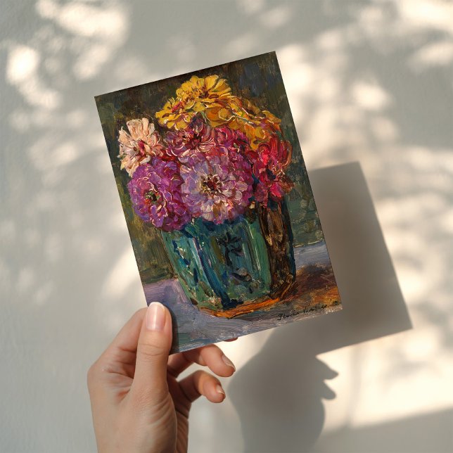 Zinnias in einem grünen Jar | Floris Verster Karte (Von Creator hochgeladen)