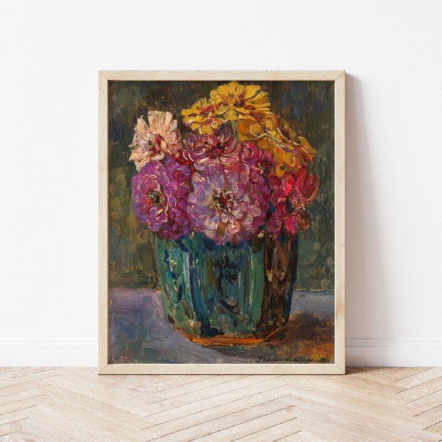Zinnias in einem grünen Jar | Floris Verster Poster (Von Creator hochgeladen)