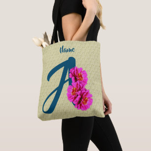 Zinnien Blumen Monogramm Initiale A Personalisiert Tasche