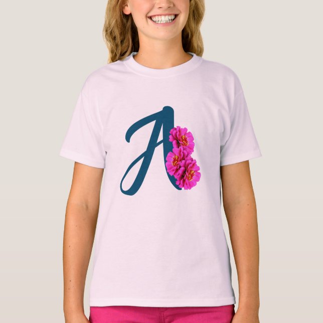 Zinnienblumen-Monogramm Initiale A T-Shirt (Vorderseite)