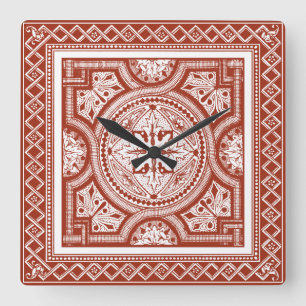 Zinnober Woodblock IV Quadratische Wanduhr