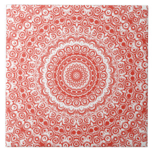 Zinnoberroter Mandala-Muster Fliese