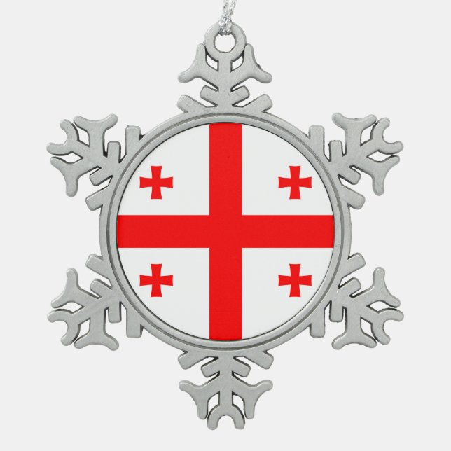 Zinnschneeflocken mit georgischer Flagge Schneeflocken Zinn-Ornament (Vorderseite)