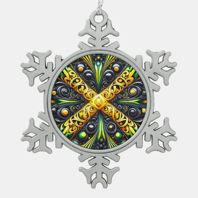 Zinnschneeflocken mit jamaikanischen Farben Schneeflocken Zinn-Ornament (Vorderseite)