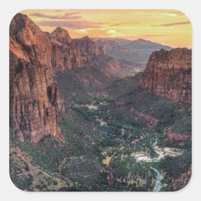 Zion Canyon Nationalpark Quadratischer Aufkleber (Vorderseite)