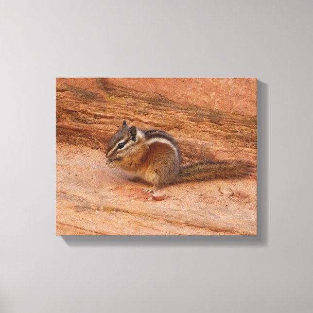 Zion Chipmunk auf Red Rocks Leinwanddruck (Vorderseite)