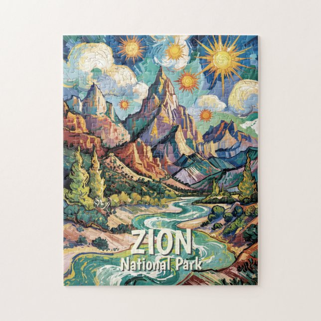 Zion Mountains Virgin River Van Gogh Colorful (Vertikal)
