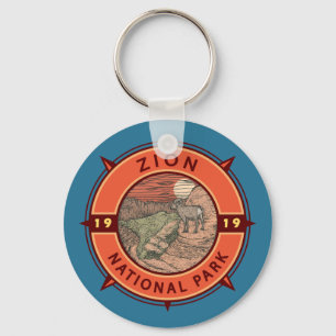 Zion National Park Bighorn Sheep Retro Compass Schlüsselanhänger