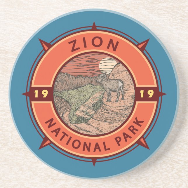 Zion National Park Bighorn Sheep Retro Kompass Getränkeuntersetzer (Vorne)