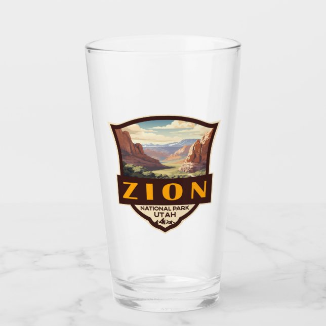 Zion National Park Illustration Retro Abzeichen Glas (Vorderseite)