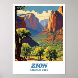 Zion National Park Illustration Retro Ästhetik Poster