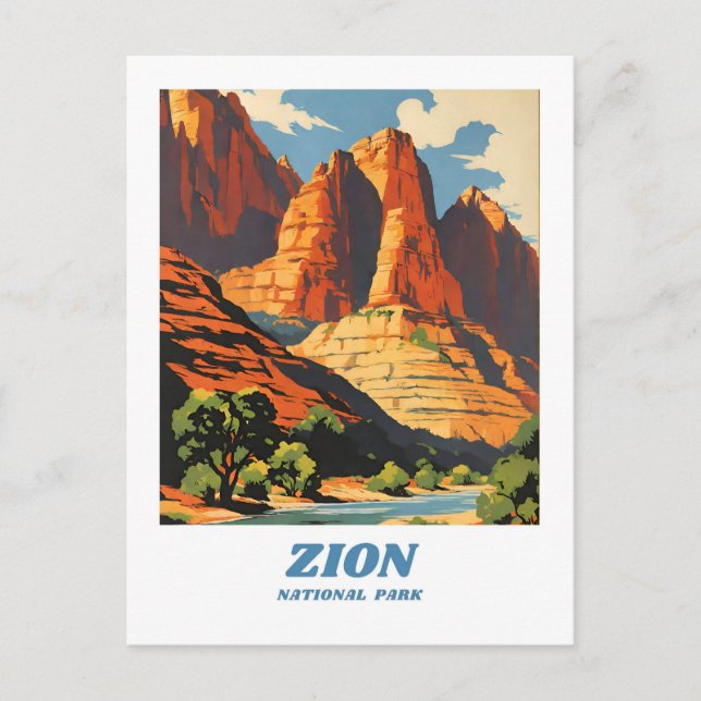 Zion National Park Illustration Retro Classic Postkarte (Vorderseite)