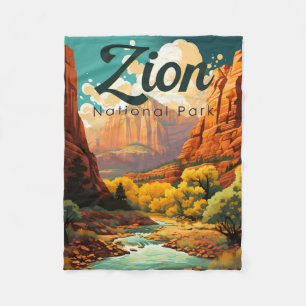 Zion National Park Illustration Retro Fleecedecke
