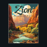 Zion National Park Illustration Retro Postkarte<br><div class="desc">Zion Vektorgrafik Design. Der Park ist ein Naturschutzgebiet im Südwesten Utah,  das sich durch die steilen roten Felsen des Zion Canyon auszeichnet.</div>