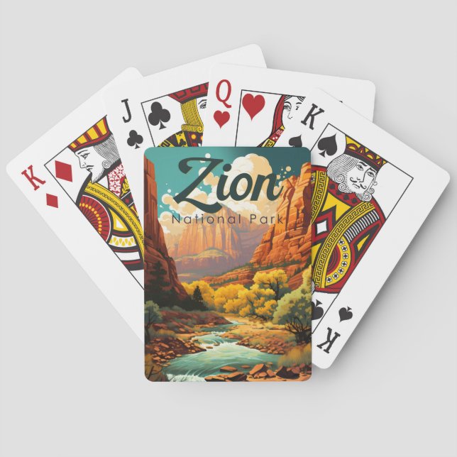 Zion National Park Illustration Retro Spielkarten (Rückseite)