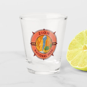 Zion National Park Retro Kompass Emblem Schnapsglas