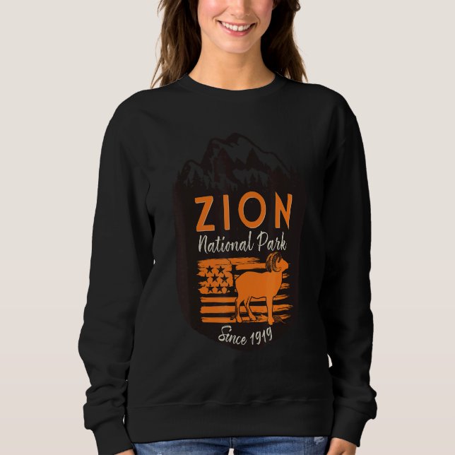 Zion National Park US Flag Bighorn Sheep Mountains Sweatshirt (Vorderseite)