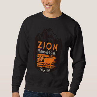 Zion National Park US Flag Bighorn Sheep Mountains Sweatshirt
